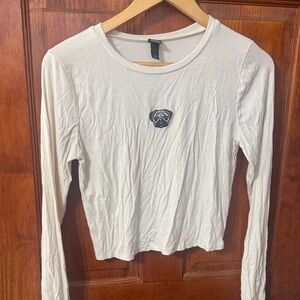 Cream Long Sleeve Women's Top w/ Pug Patch